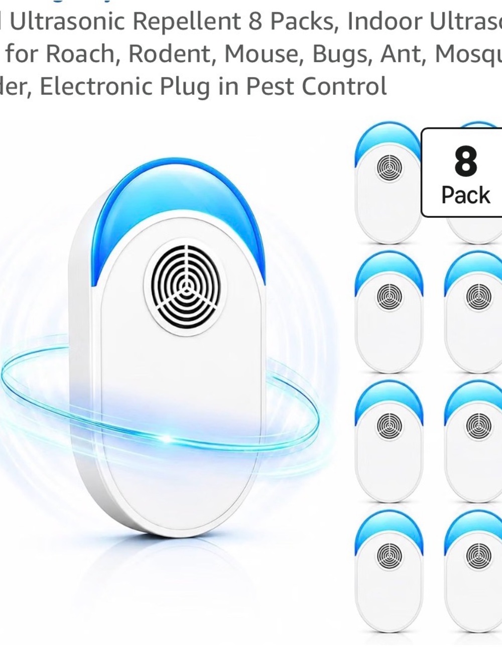 Ultrasonic Pest Repellent Plug-In (White & Blue) - 8 Pack